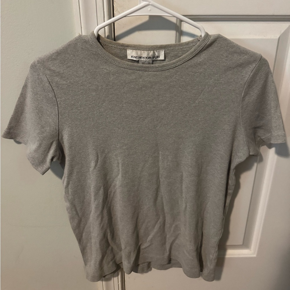 Jones New York Fitted Gray Green Short Sleeve Tee
